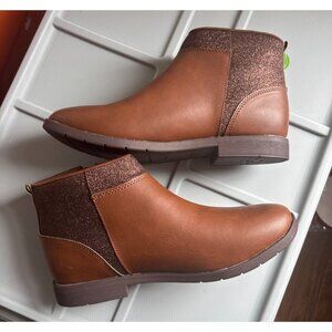 Stride Rite Girls Brown Ankle Boots With Glitter Accents & Side Zippers - Size 5